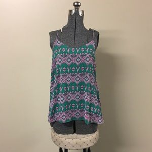 Green & Pink Striped Print Tank Top
